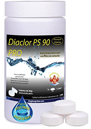 Pastillas de Tricloro Puro para Piscinas de Liner/Poliester pequeñas - DIACLOR PS 90 Pro 1 KG - Pastillas de 20 Gramos