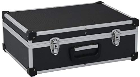 Werkzeugkoffer 46 x 33 x 16 cm Transportkoffer aus Aluminium/ABS mit Handgriff und Metallverschlüssen, Werkzeugbox Leer Werkzeugkasten für Kleinteile und Werkzeug, Schwarz