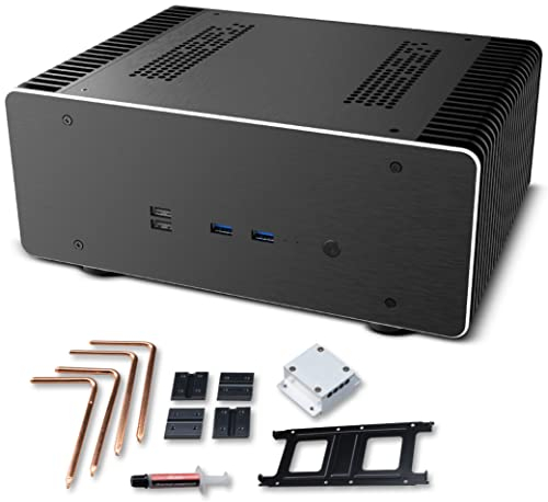 Akasa Maxwell Pro Plus, Aluminium Fanless Mini-ITX Case, LGA1700 Ready, Thermal Kit Included, Small Form Factor Computer Chassis for Gaming & HTPC & Audiophile Environments, A-ITX48-M2B