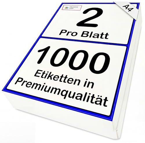 The Paper Shop A5 Labels 2 Per Sheet - Self Adhesive White A4 Address Labels (1000 Labels) | Bulk Sticky Labels for Laser & Inkjet | A5 Shipping Labels for Parcels & Business - Template L7168