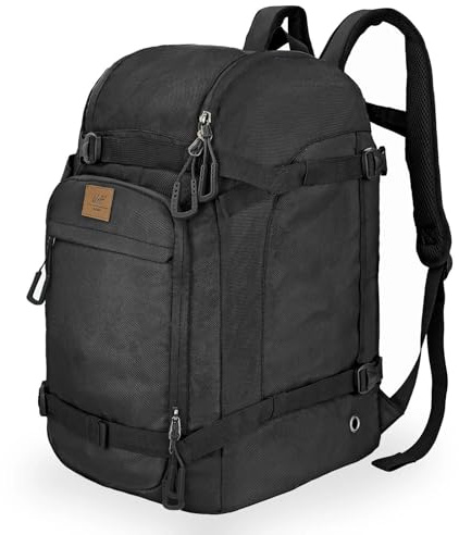 WOLT Ski Boot Bag Backpack - 50L Snowboard Boot Bag for Air Travel for Snow Boots, Ski Helmet, Gloves, Goggles, Skiing Gear (Black)
