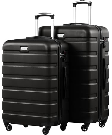 COOLIFE Resväska med hårt skal, rullväska, resväska, ardskal, handbagage med TSA-lås och 4 hjul, Månnatt svart, Set-2tlg(L + XL), Moderiktig affärsväska
