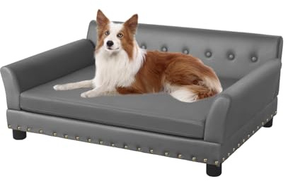 BingoPaw Canapé pour Chien Grande Taille: Lit en Hauteur Déhoussable XL en Bois - Fauteuil sur Pied en Cuir 96x70x40cm