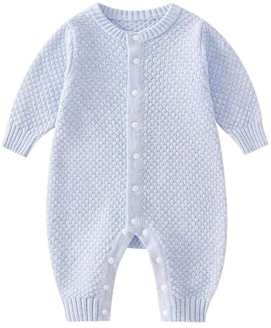 Fnaobai Newborn Boys Girls Sweater Romper Knitted Baby Outfits Toddler Fall Winter Solid Bodysuit Jumpsuit Clothes for 0~24M (Blue, 6-9 M)