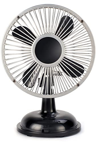 Haoyull Oscillating Mini Fan Retro 2 Speed USB/AA Battery Operated Desk Fan 5.75 Inch Table Fan for Work Office Dorm Table Fan Small Bedroom Home Metal USB Black