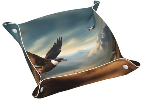 Leder-Aufbewahrungstablett für Jagd, fliegendes Wildbild, wasserdicht und leicht zu reinigen, für ordentliche Schlüssel, Schmuck, Make-up und andere kleine Gegenstände, S 24 x 24 cm