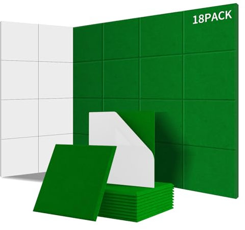 Sonuvia 18 pieza Paneles Acústicos Cuadrados autoadhesivos | Aislamiento acústico eficaz alta densidad (230kg/m³) NRC 0.95 cubre 1,62m² Perfectos para paredes y puertas,sala de juegos,Verde esmeralda