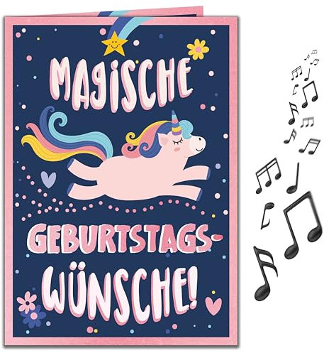bentino MUSIK Geburtstagskarte KidsCards Einhorn, Glückwunschkarte für Mädchen zum Kindergeburtstag