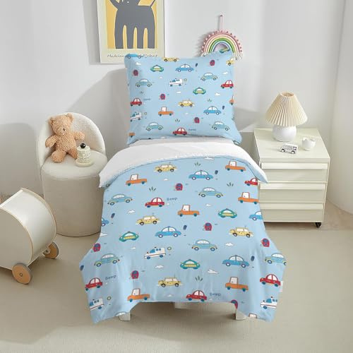 CINYE Kinder Jungen Kawaii Blau Cars Bettwäsche 140x200cm Wendebettwäsche Mit 65×65cm Kissenbezug 3D Gedruckt Cars Muster 100% Microfaser Bunt Bettwäsche Mit Reißverschluss