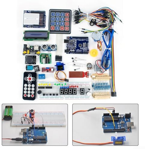 Eawfgtuw Kit de démarrage électronique DIY pour Arduino R3 – Kit complet avec tutoriel, platine d'expérience, écran LCD1602 – 60+ composants pour l'apprentissage et l'expérimentation – débutant à