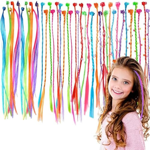 LUFFLOK 42 Pezzi Extension per Capelli Colorati con Clip, Kit per Colorate Capelli per Ragazze e Bambini, Set di Accessori per Acconciature, Extension per Capelli e Treccine per Ragazze (42 Pezzi)
