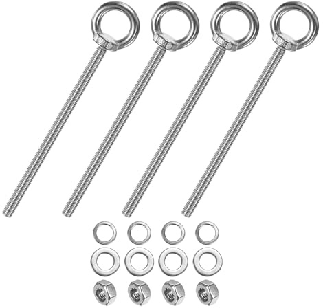 M METERXITY 4-Sets Stainless Eyebolt M8x150mm Shoulder Lifting Eye Bolt with Nuts Washers Male Screw Thread Ring Shoulder Eye Bolts Length 5.91 Inch for Suspending/Fastening