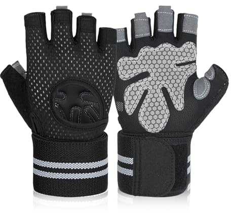 flintronic Guantes de gimnasio para levantamiento de pesas, guantes transpirables y antideslizantes, soporte para la muñeca acolchado, para levantamiento de pesas, fitness, ciclismo, entrenamiento (L)