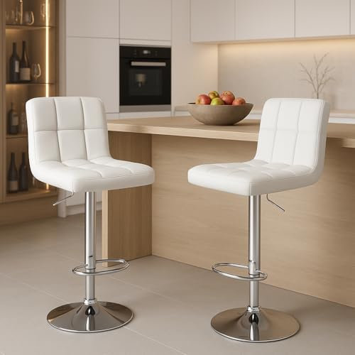 DUMOS Barhocker 2er Set, Moderner Stil Barstuhl Höhenverstellbar 60-80 cm, Metallbeine Bar Hocker, Hocker küche, Hoch Barhocker mit Lehne, Geeignet für Bar, Küche und Wohnzimmer Bar Stool (Weiß)
