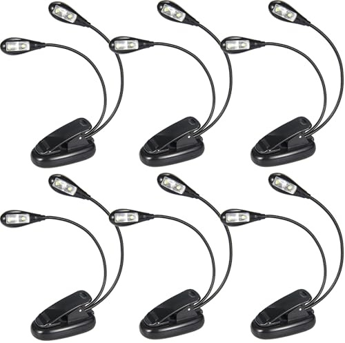 ASZUNE Music Stand Lights Clip On 6Pack,Dual Arm USB and AAA Battery Black