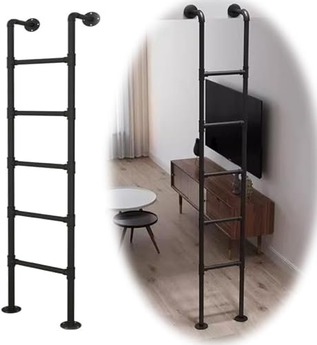 Escalera industrial de salida de emergencia negra montada en la pared de metal para uso en interiores y exteriores, 60 cm, 120 cm, 150 cm de altura, fácil instalación, diseño que ahorra espacio