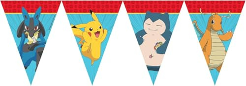 Bandierine da 2,3 m * Pokemon * come decorazione per il compleanno dei bambini e le feste, con cavo di fissaggio, 20 x 30 cm, in carta | ghirlanda di bandierine per bambini compleanno Pikachu