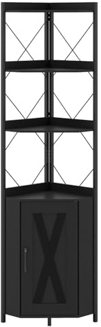 GIANTEX Etagere Angle avec 4 Étagères, Armoire à Porte, Meuble d'angle à 6 Niveaux, Structure X-Forme Stable, Anti-Basculement, Bibliotheque pour Salon, Chambre, Charge 80 kg, 38x38x180 cm, Noir