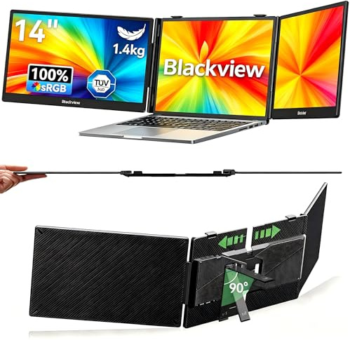 Blackview DCM5 Monitor Portátil Triple Ultradelgado,14 FHD 1080P IPS Pantalla Portatil con Soporte,Certificación TÜV, HDMI/Type-C/USB Plug & Play con 13-17.3 Windows/Mac/Chrome/Switch/PS5