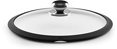 CASTEY - Tapa Universal de Cristal Templado, 36 cm, para Ollas, Sartenes y Cacerolas, Aro de Silicona, Pomo de Acero Inoxidable, Resistente y Duradera, Sujección Cómoda