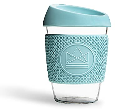 Neon Kactus mundgeblasener Tumbler Becher aus Borosilikatglas wiederverwendbare Kaffeetasse mit Deckel welcher und Thermohülle wiederverwendbarer Reisebecher mit Strohhalm