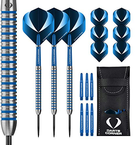 DESIGNA DARTS D0775 Squadron | 23g Premium 90% Tungsten Barrel Dart Set with Steel Tips including 3 Standard Flights, 3 Shafts, Point Protector and Bar Wallet, M2, Blue