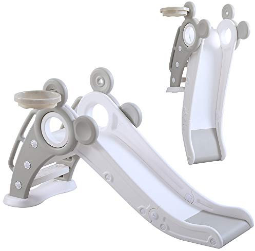 YOLEO Scivolo per Bambini Pieghevole, Scivolo da Giardino per Bambini di 1-3 Anni, Scivolo Indipendenti per Arrampicata con Cerchio, per Giochi Interna e All'aperto (Grigio)