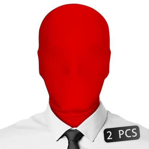 2 Pieces Full Face Mask Red 2nd Skin Masks Halloween Cosplay Spandex Hood for Unisex Cloth