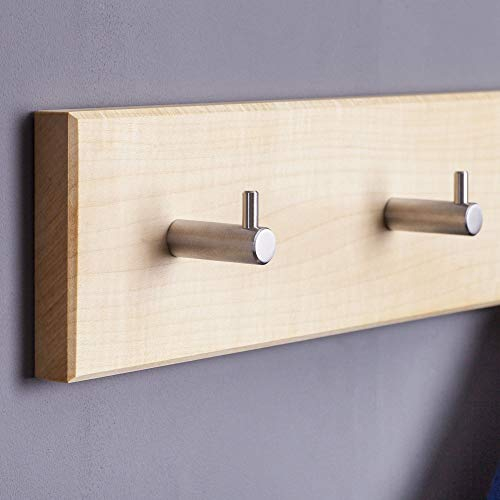 WOODS Hakenleiste Garderobe Holz massiv I Garderobenleiste Handtuchhalter Garderobenpaneel I moderne Wandgarderobe 55cm (5 Haken), Ahorn, Edelstahl Haken