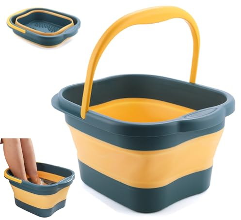 Vasca da bagno pieghevole per piedi da ammollo, plastica pieghevole per piedi spa secchio strumenti con manico e massaggiatore agopunto, per campeggio viaggi