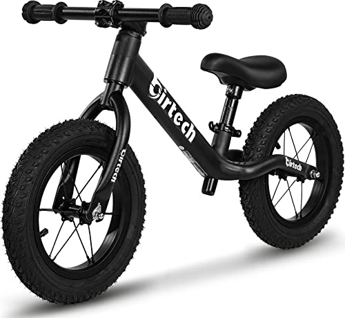 Birtech 12 Balance Bike for 2, 3, 4, 5 Year Old Boys and Girls, Lightweight Nylon Frame Toddler Training Bike No Pedal Bikes for Kids with Adjustable Seat and Air Tires (Black)