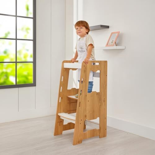 Montessori Learning Tower – Toddler Step Stool for Kitchen Helper – Adjustable Heights – Safe and Stable Design – Non-Slip Surface – Kitchen Helper, Learning Chair, Cooking Assistant Natural