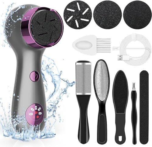 Elektrischer Hornhautentferner, Pediküre Set Fußpflege Elektrisch mit 6 Hornhaut-Feile und 3 Schleifköpfe, Hornhaut Entfernen Fuß Wiederaufladbar 2 Geschwindigkeiten, Profi Vac für Fußpflege