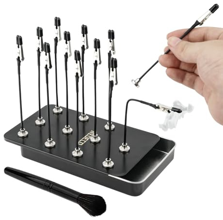 NEOECO Model Painting Stand Base, 12PCS Bendable Alligator Clip Sticks and Brush Set Modeling Tools for Airbrush Spray Gundam Model Hobby Holder