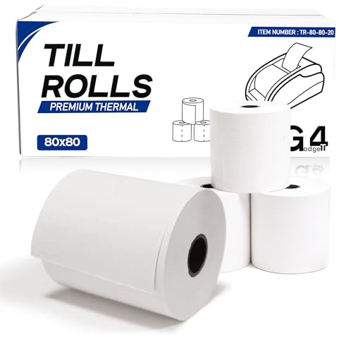 G4GADGET 20 Pack 80 X 80 Thermal Paper Till Rolls Receipt Roll for Cash Register, POS, Credit Card Machine with Red Warning Strip 80 * 80