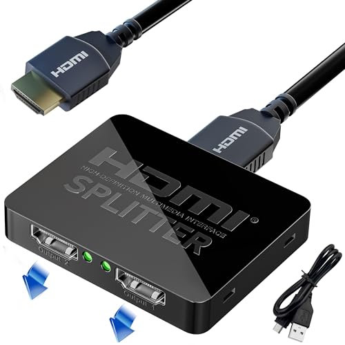 GLOBAL TECH HDMI Splitter 1 in 2 Out – 4K HDMI Splitter für 2 Monitore Gleichzeitig – Hdmi Verteiler 1 in 2 Out Unterstüzt 4K/3D/1080P für HDTV, Xbox, PS4/PS3, Blu-Ray, Fire TV Stick