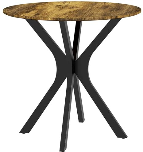 HOMCOM Esstisch 78 x 78 cm Runder Küchentisch für 2 Personen Esszimmertisch mit Spider-Stahlgestell Kaffeetisch für Küche, Esszimmer und Wohnzimmer Rustikal-Braun