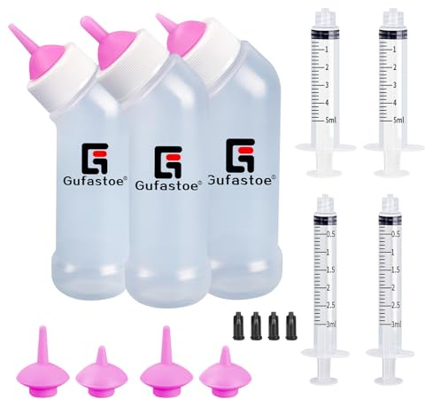 Gufastoe Kitten Puppy Bottles for Nursing Kit, Pet Feeder Bottle with Feeding Nipple and Syringes for All Breeds of Puppies, Kittens and Other Animals (Pink)