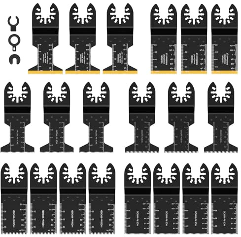 23pcs Multitool Sägeblätter Bimetallisches Titan Multitool Zubehör mit Zoll Millimeterskala Kompatibel Milwau-Kee Oszillierendes Zubehör Set für Holz Metall