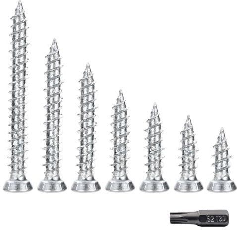 52 Pcs Easy Drive Countersunk Direct Concrete Screws (7.5 x 52/62/72/82/102/122/152mm), Concrete Frame Fixings Included T30 Torx Driver Bit, Anchors Screw for Concrete Post, Masonry, Timber, Window