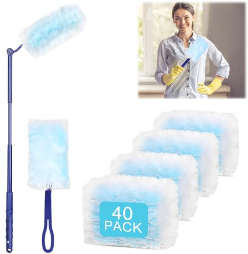 40 PCS Dust Magnet Disposable Dust Removal Brush Long Handle Short Handle Dust for Household Cleaning Doors Windows Wardrobes Pendant Lights Ceiling Fans