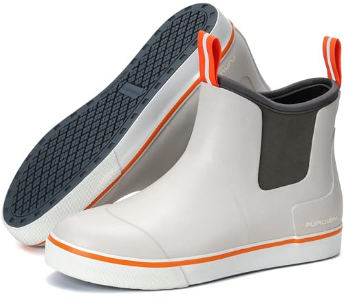 Furuian Women's Deck Boots Ankle Rain Boots Fishing Boots Rubber Waterproof Garden Shoes Slip-Resistant Outdoor Work Shoes, Grey, Size 8.5