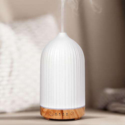 Diffusore di Oli Essenziali, GuKKK 200ML Diffusore di Aromi, Ultrasuoni Umidificatore Diffusori Oli Profumati Nebulizzator, 4 Timer e 7 Colori LED Luce Notturna, per Yoga Casa Ufficio