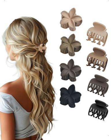 KONFEN 8 Pièces 4 cm 2 styles Double couche et Fleur Petite Pince Cheveux, pince cheveux femme Simplicité Française Matte Mini Antidérapant Accessoire banane accessoires
