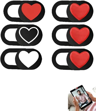BCHKO Lot de 6 Cache Webcam & Caméra d'Ordinateur Portable, Smartphone, Tablette - Design Cœur Ultra Fin, Protection Confidentialité Anti-Espion