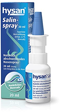 hysan® Salinspray - Natürlich abschwellendes Nasenspray mit hypertoner Meersalzlösung - für Erwachsene/Kinder ab 1 Jahr - gegen trockene Nasenschleimhaut - ohne Gewöhnungseffekt - 20 ml