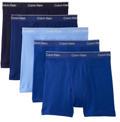 Calvin Klein Men's Cotton Classics 5-pack Boxer Brief, 2 Mazarine Blue, 1 Periwinkle, 1 Dark Night, 1 Evening Blue, Medium
