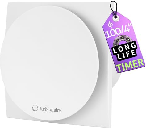 Turbionaire MIO 100 LL-TW Extractor de Baño 100 mm, Con temporizador, Motor con rodamiento de bolas, Blanco, Ventilación estándar, Para baño, Cocina, Válvula de no retorno, Protección IPX4