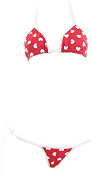 Estilo Japonés Lindo Micro Bikini Lolita Mosaico Japonés Anime Bra y Panty Set Cosplay Tanga Bikini - Rojo - Talla Única