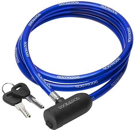 DocksLocks Weatherproof Security Cable Lock with Keys (5ft to 25ft Lengths) Anti-Theft for Kayak, Bike, Paddleboard, Scooter, Equipment, Bicycle 15ft